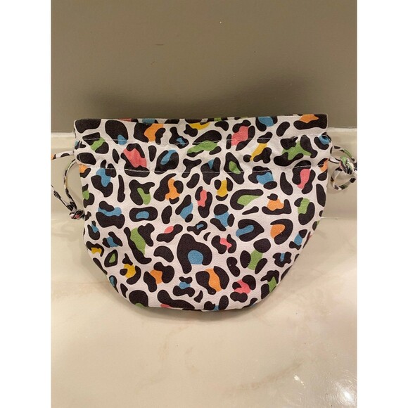 Jane Marie Makeup Organizer Canvas Bag w/ Pull tie in Rainbow Leopard Print - Picture 4 of 10